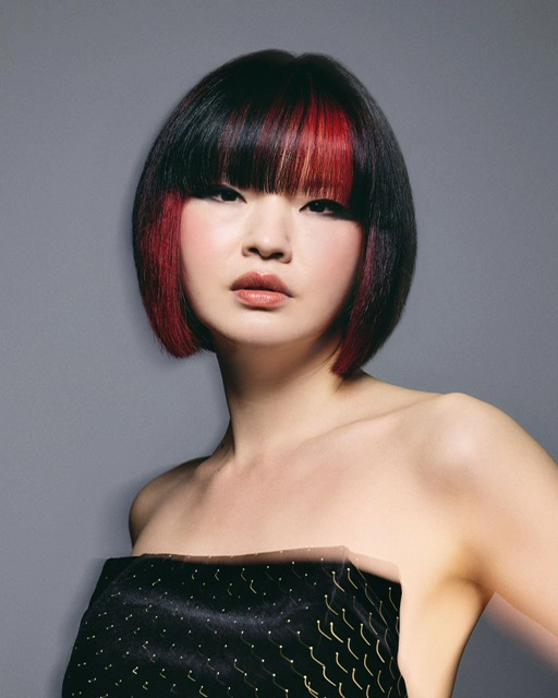 Black Bob with Red Highlights KH Hair Hinckley